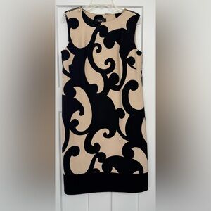 Alyx Casual Cocktail Dress Black and Cream Swirl Pattern Dress